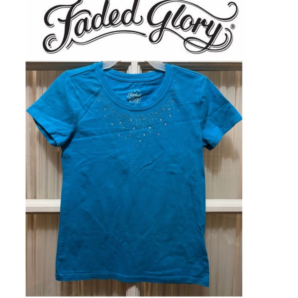 Faded Glory medium blue t-shirt with small rhinestones; girls' size 6X